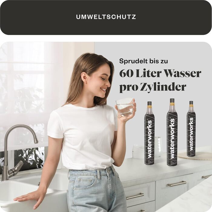 Водопровідна чорна 3 x CO2 циліндр I підходить для виробників газованої води Aarke, Grohe Blue і Brita I для заповнення до 60 л