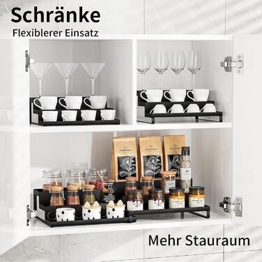 Стійка для спецій, кухонні полиці, стоячі, висувні, штабелюються, чорний метал, кухонний органайзер, для комори, стільниці та кухонної шафи, комплект з 2 шт. по 3 полиці кожна