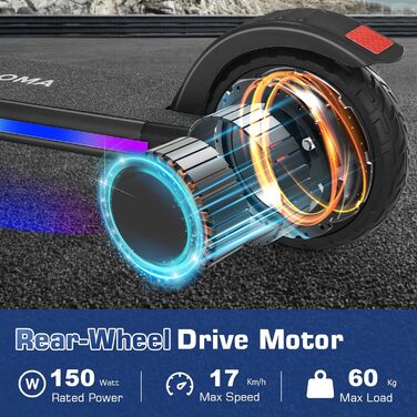 Електросамокат Caroma для дітей віком 8-12 років, швидкість до 16 км/год та запас ходу 8 км, електричний самокат для дітей з різнокольоровими вогнями, світлодіодним дисплеєм, регульованою швидкістю та висотою, легкий складаний електричний самокат 150 Вт-E