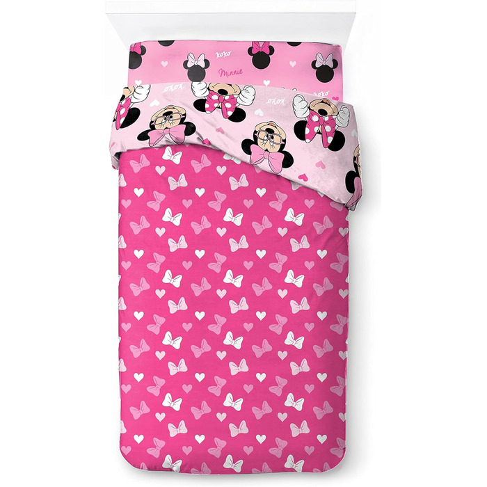 Комплект постільної білизни Disney Minnie Hearts & Love з 3 предметів з 100 бавовни, розмір односпального ліжка 135x200 см - підко