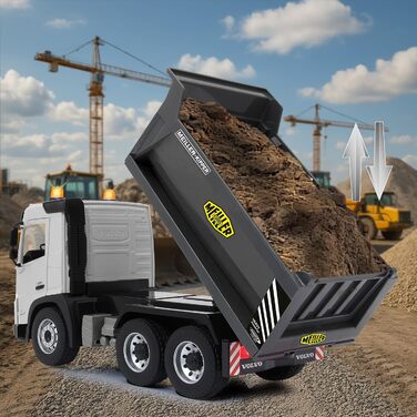 Позашляховий самоскид Volvo FMX Meiller 120 2,4GHz Офіційна ліцензія, звук попередження про рух заднім ходом, протектовані гумові шини, LED підсвічування, підйом/опускання кузова, будівельна техніка