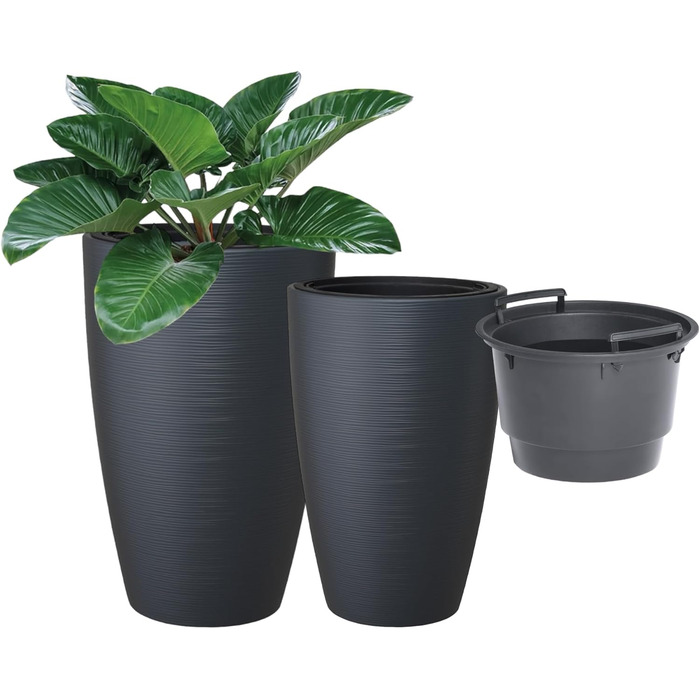 Квітковий горщик MELTOM зі знімною вставкою, круглий, горизонтальні смуги (антрацитовий, XXL-58 см) XXL-58 см антрацитовий