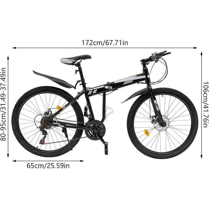 Дюймовий гірський велосипед, 21-швидкісний дорослий велосипед, регульована висота 92-97 см, вантажопідйомність 150 кг, складаний
