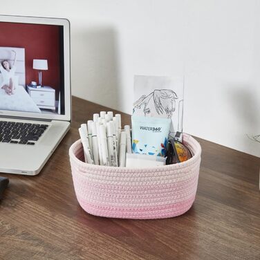 Кошики для зберігання речей MANGATA з бавовняної мотузки, невеликий плетений бавовняний кошик для зберігання речей у ванній кімнаті, дитяча кімната, без запаху, повністю натуральний та зручний для дітей, набір з 5 шт. , фламінго (приблизно 36 л)