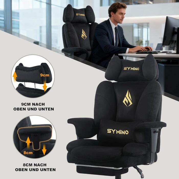 Ігрове крісло Symino, схоже на диван, з огортаючим сидінням, ергономічне офісне крісло керівника, стілець зі штучної замші, комп&39ютерне крісло з регульованою висотою, вантажопідйомність 130 кг, чорний колір