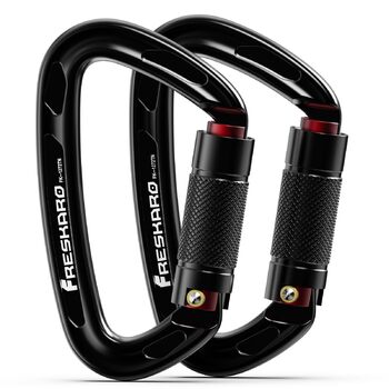 Карабін для альпінізму FresKaro 25kN, сертифікований CE, з поворотним замком, великий 10 см, швидкознімний та міцний, витримує максимум 2550 кг, підходить для альпінізму, спуску на веревках, повідків для собак, чорний та сірий, чорний - 2 шт.