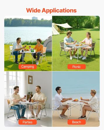 Складаний фуршетний стіл VEVOR, портативний універсальний стіл, 70 см, квадратний алюмінієвий стіл (для 2-4 осіб) з сумкою для перенесення, садовий стіл, кемпінговий стіл для вечірок, пікніків, кемпінгу, барбекю, сріблястий