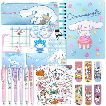 Шкільне приладдя Jachneon Cinnamoroll, шкільне приладдя Kawaii Cinnamoroll, подарунковий набір, включає булочку з корицею, блокнот, олівець, ручку, гумку, тримач для посвідчення особи, наклейки, брелоки