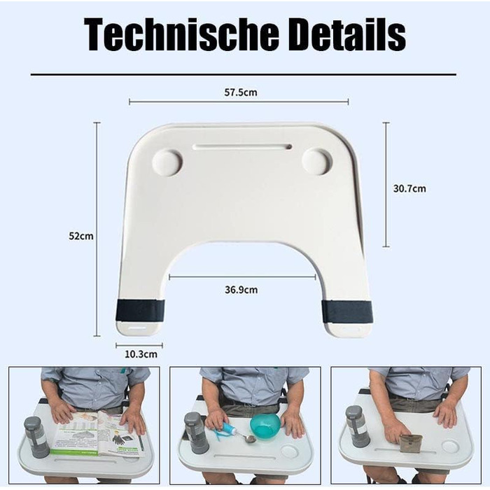 Знімний обідній стіл GASLIKE для користувачів інвалідних візків, ідеально підходить для більшості інвалідних візків, інвалідних візків та активних інвалідних візків, легкі аксесуари для інвалідних візків, сірий,004