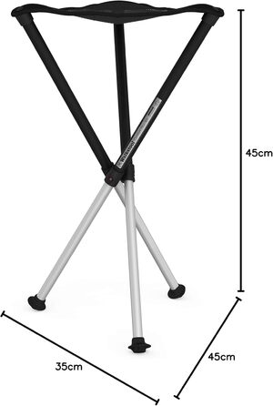 Табурет Walkstool - Модель Comfort - 3-ніжний розкладний стілець з алюмінію - Складаний - 4 моделі на вибір з фіксованою висотою сидіння 45, 55, 65 та 75 см, вантажопідйомність від 200 до 250 кг - Зроблено у Швеції