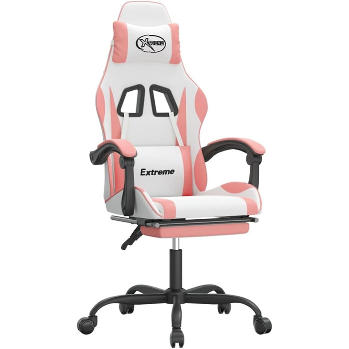 Геймерське крісло, обертове, біло-рожева штучна шкіра, ергономічне, з підставкою для ніг, для комп&39ютерних геймерів, регульоване. З підставкою для ніг. Біло-рожевий.