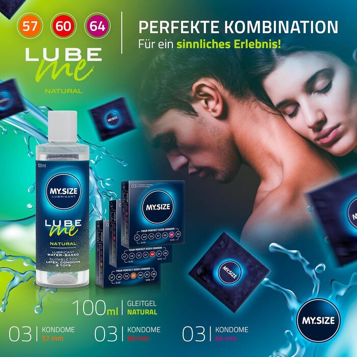 Набір MY.SIZE, презервативи 57, 60, 64 mm, лубрикант 100 мл, 9 шт