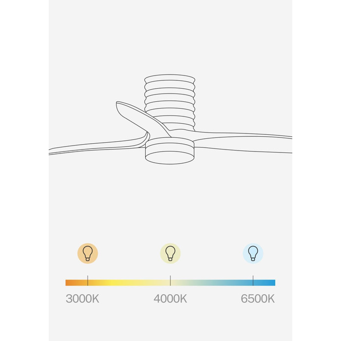 Вентилятор стельовий з підсвічуванням біле натуральне дерево з горизонтальними лініями та дистанційним керуванням / 40Вт, Ø132 см, 6 швидкостей, 3 температури освітлення, режим літо-зима