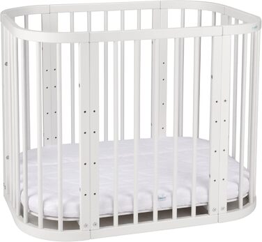 Дитяче ліжко Waldin 5-в-1, дерев&39яне приліжкове ліжечко, матрац, вентильоване, регульована основа у 5 положеннях, біле дерево (комплект тканини не входить до комплекту)