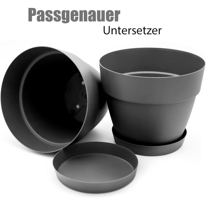 Горщик для квітів з блюдцем круглий ø47 см в антрацитовому кольорі - кашпо підходить для внутрішнього та зовнішнього використання