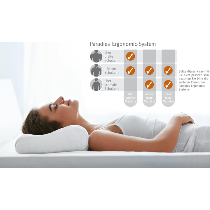 Подушка для шиї PARADIES 40x80 см - reVita Ergonomic - сертифікована IGR, ергономічна подушка для підтримки шиї, висота 10 см