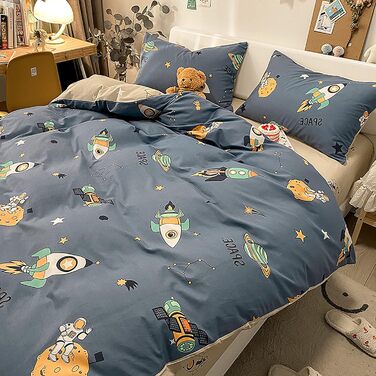 Дитяча космічна постільна білизна 100x135см бавовняна дитяча постільна білизна сині підковдри космічний візерунок білий синій двос