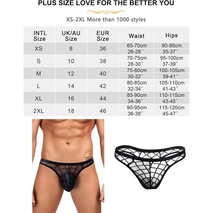 Прозорі чоловічі стрінги comeondear, чорні, розмір XL