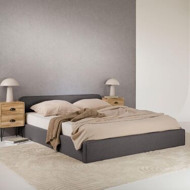 М&39яке ліжко IDIMEX MARINI, двоспальне ліжко 140x200 см темно-сірого кольору - м&39яке ліжко з рейковим каркасом, сучасним дизайном та стійким дерев&39яним каркасом з пластиковими ніжками