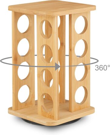 Карусель для спецій Relaxdays, 16 баночок для спецій, підставка для спецій, що обертається на 360, ВШ 27 x 17 x 17 см, підставка для спецій з бамбука, натуральний колір