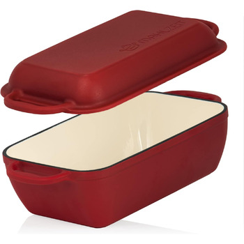 Чавунна емальована жаровня Mahlzeit з кришкою 4,8 л Темна вишня жаровня 2 в 1 зі сковородою безпечна для духовки, безпечна для інд