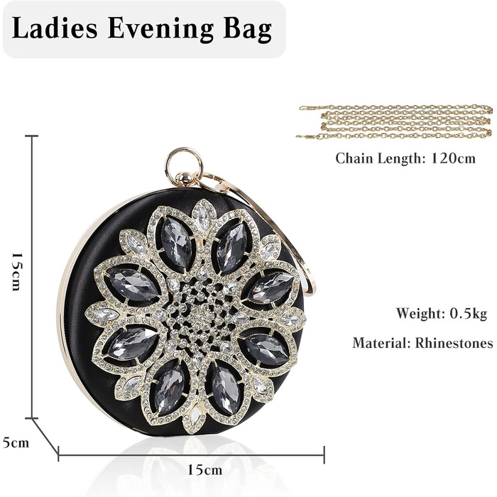 Елегантна вечірня сумочка зі стразами для нареченої, клатч з діамантами, розкішна сумочка на зап'ясті з від'ємним ланцюжком. Маленька сумочка для весілля, вечірки, танців, дня народження, чорна.
