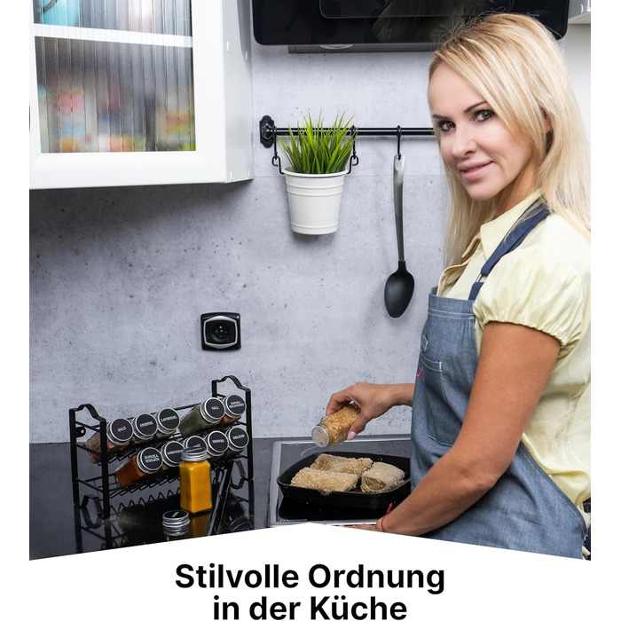 Підставка для спецій Deco haus, настінна та настінна З БАНКАМИ ДЛЯ СПЕЦІЙ ТА ЕТИКЕТКАМИ - Органайзер для спецій - Підставка для спецій, Підвісна система зберігання спецій, Банки для спецій з полицею, Чорний - Набір з 12 предметів
