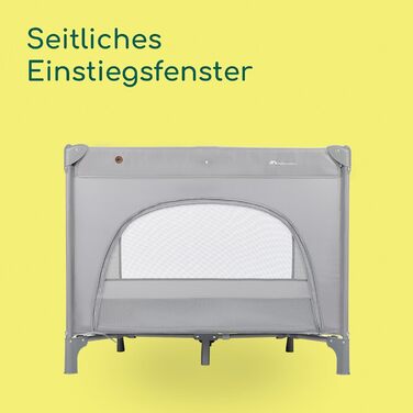 Дитяче ліжечко-манеж 2-в-1, 0-3 роки (15 кг), Компактне дорожнє ліжечко, Бічне вікно, Великий матрац, Сумка для перенесення, Складане, Стабільне, Мінерально-сірий колір