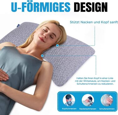Подушка для сну на боці від болю в шиї та плечах - Подушки з піни з ефектом пам&39яті розміру &quotking-size&quot для сну - Регульована вигнута подушка зі знімною наволочкою, яку можна прати (сіра) U-подібна подушка Grau
