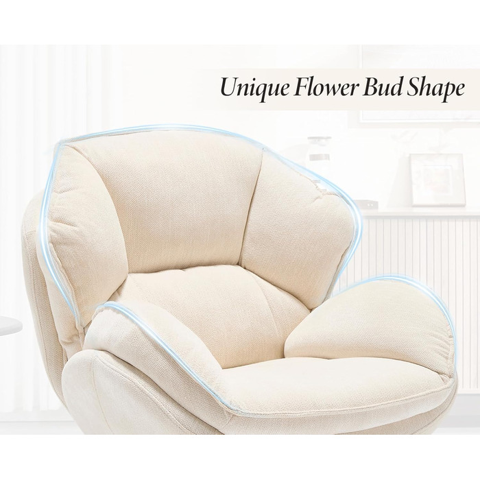 Крісло Chairus Lounge Chair, обертове крісло для вітальні, крісло з м&39якою шеніловою оббивкою, спальня, сучасне крісло, коктейльне крісло (біле)