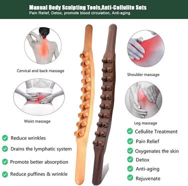 Інструмент для терапії деревом SENIURIS Gua Sha, Інструмент для міофасціального вивільнення Масажер від целюліту, Масажний інструмент для самостійного формування тіла (31 намистини)