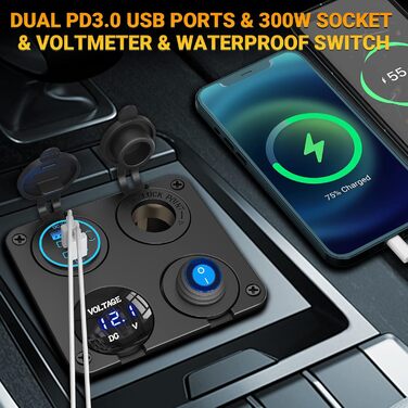 Панель перемикача розетки PD USB Автомобільна розетка для встановлення розетки DC 12 вольт водонепроникний адаптер штепсельної вил