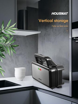 Сендвіч-машина HOUSNAT 3 в 1 - вафельниця, контактний гриль, сендвіч-машина - 1200 Вт з 5-швидкісним регулюванням температури - для бельгійських вафель - Антипригарне покриття - ідеально підходить для сніданку, кемпінгу та багато іншого Чорний