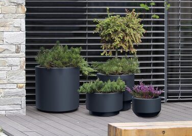 Круглий пластиковий квітковий горщик Spetebo з основою - 48 x 30 см - дизайнерський квітковий горщик антрацитового кольору з посадковою вставкою - кашпо, ваза для квітів, садове кашпо, середній розмір / 48 x 30 см