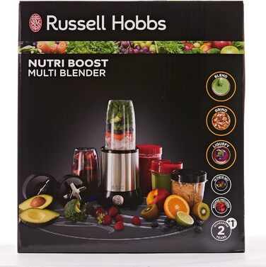 Блендер Russell Hobbs багатофункціональний блендер NutriBoost (включаючи 5 контейнерів без бісфенолу А та придатних для миття в посудомийній машині кришка, 22 000 об/хв, двигун 0,9 к.с.) електричний, смузі-машина 23180-56 одинарний