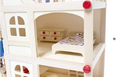 Дерев&39яний ляльковий будиночок для ляльок, кімната для ляльок з 3 поверхами, 4 ляльки та 15 предметами меблів, ручка для перенесення 555x26 см