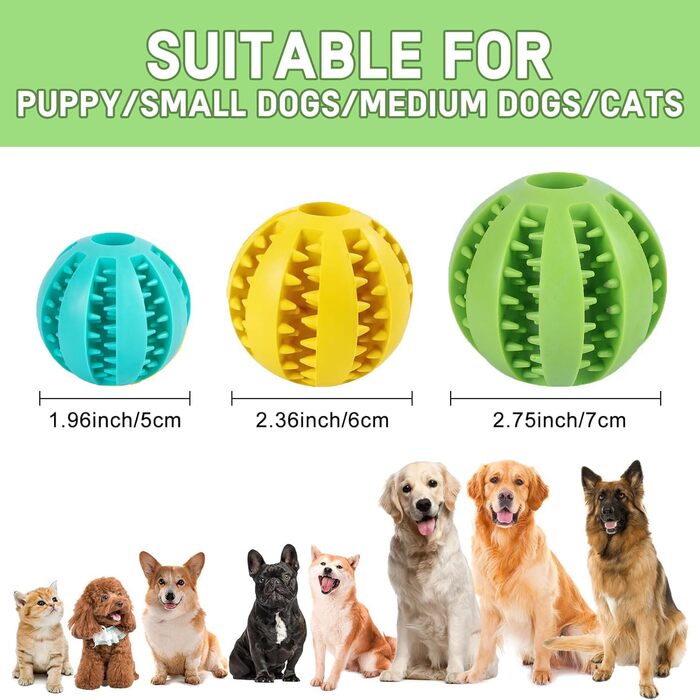 Чищення зубів (малі, середні, великі (5 см, 6 см, 7 см)), 3 Pack Dog Balls - Dog Toy Intelligence Ball - Natural Rubber Puppy Toy Dog Ball for Small Medium Large Dogs