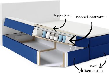 Ліжко-бокс Liam без узголів&39я 120 x 200 см 2 шт. Топпер для ліжка 5 см Безкоштовний бежевий велюр без ніжок Спальна поверхня 3 см 123/143/163/183/203 см (Riviera 91 - сірий, 120x200) 120x200 Riviera 91 - сірий