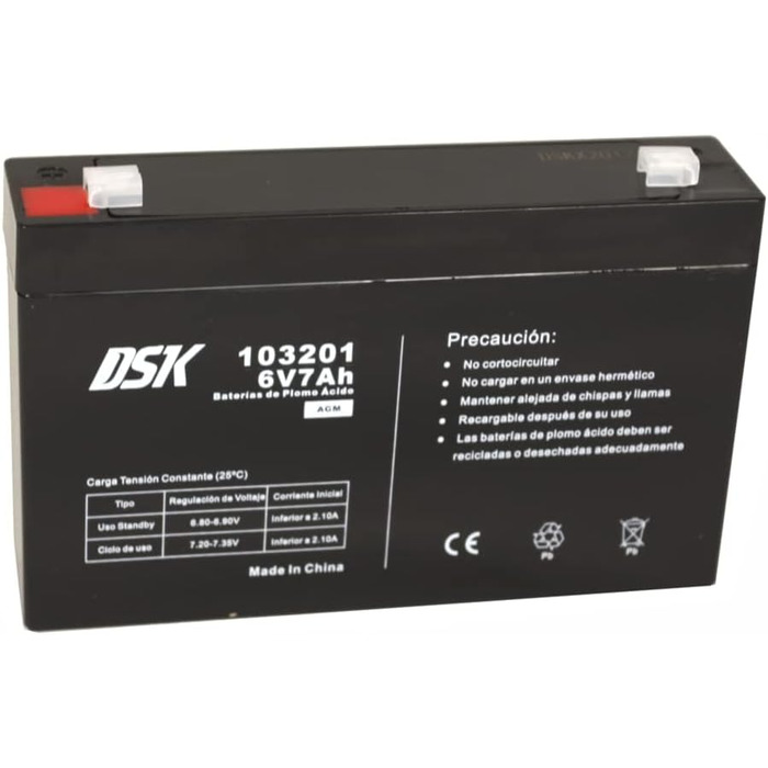 Герметичний перезаряджаний свинцево-кислотний акумулятор AGM 6 В ємністю 7 Агод. Ідеально підходить для автомобілів та електромотоциклів, дитячих скутерів, систем ДБЖ, систем безпеки та зв'язку, Одинарний, 103201