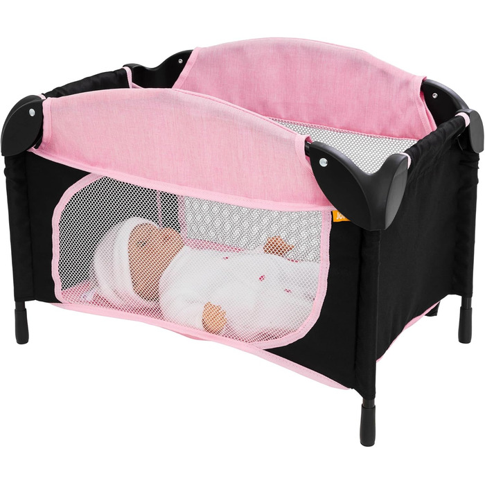 Іграшка для дитячого садка Joie Junior Sleep & Dream у рожевому та чорному кольорах Знімний пеленальний столик та ігрова панель Легке дитяче ліжко для подорожей для ляльок від 3 років