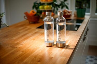 Пляшки BRITA 2 упаковки для виробника газованої води sodaONE / 2 змінні пляшки по 1 літр / Легкі ПЕТ-пляшки без BPA в подвійній упаковці / Пляшки для газованої води з елементами з полірованої нержавіючої сталі