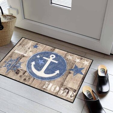Килимок для входу Salonloewe, що миється, Welcome Home Anchor Wood 50x75 см, Nautical Anchor, нековзний дизайн килимка для дверей