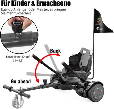 Гіроскутер EVERCROSS 6,5" з сидінням – самобалансуючий самокат з Bluetooth та світлодіодним підсвічуванням, з ховеркартом та акумулятором 4Ah, для дітей, хлопчиків та дорослих, вуглецеве волокно