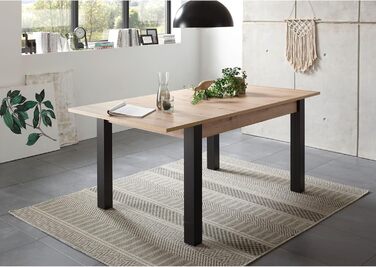 Розкладний обідній стіл Lucas з дубовим покриттям Artisan, чорний - Розкладний кухонний стіл для вашої вітальні та їдальні - 140-210 x 76 x 90 см (Ш/В/Г)