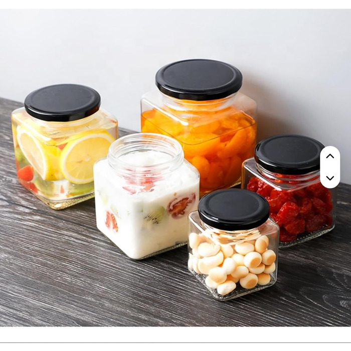 Банки для зберігання з кришками об&39ємом 280 мл, квадратні банки, банки для консервування, банки для варення, банки для меду, скляні контейнери, 24