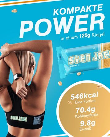Вівсяний батончик Sven Jack (Енергетичний торт) Оригінальний 24 шт. 125 г I Оригінальний енергетичний батончик з вівсяних пластівців I Веганський вівсяний батончик I Довголанцюгові вуглеводи з низьким вмістом цукру I Низькокалорійний батончик I Батончик м