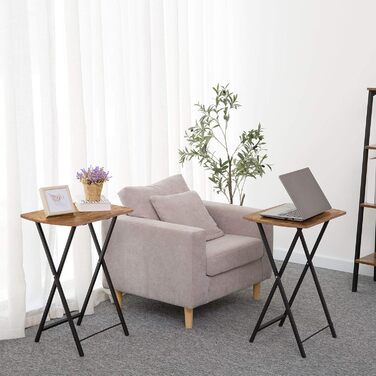 Розкладний бічний столик HOOBRO, невеликий столик-диван, столик-піднос, журнальний столик/піднос під телевізор у індустріальному стилі, сервірувальний столик/столик для закусок для невеликих приміщень, легко збирається, міцний, темно-коричневий EBF17BZ01