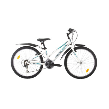 Гірський алюмінієвий велосипед Multibrand Adventure 24 дюйми, 18 передач, гальма V-brakes, жіночий велосипед, підходить для зросту від 130 до 160 см, білий з бірюзовим