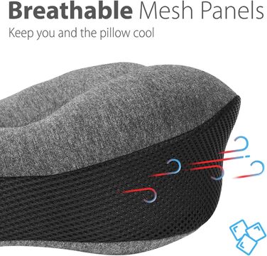 Дорожня подушка Fosmon з берушами, м&39яка зручна дорожня подушка з піни з ефектом пам&39яті для підтримки голови та підборіддя, 100 бавовна, чохол, який можна прати в пральній машині, для подорожей - темно-сірий/чорний (сітка)