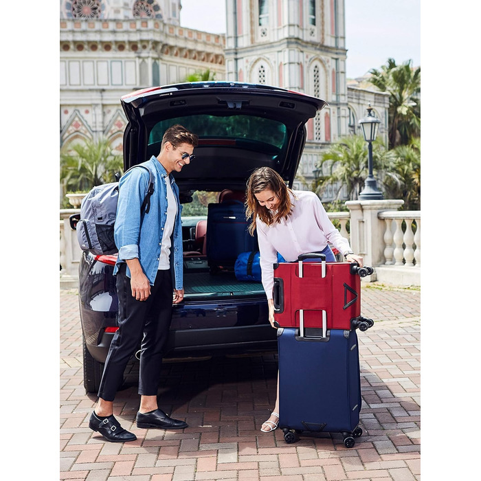 Розширюваний валіза-кейc з мяким корпусом - ручна поклажа, малий розмір 55x38x23 см, тканинний валіза на колесах, водонепроникний, з 4 колесами та TSA замком, обєм 48 літрів, чорний S Чорний